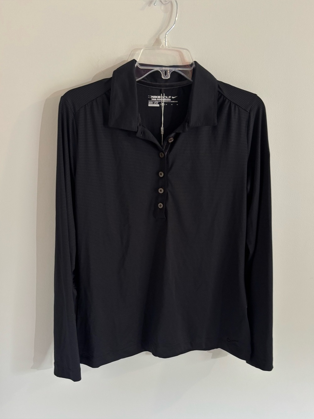 Nike Golf Womens’s Tour Performance Dri Fit Black Long-Sleeve Polo Logo Size M